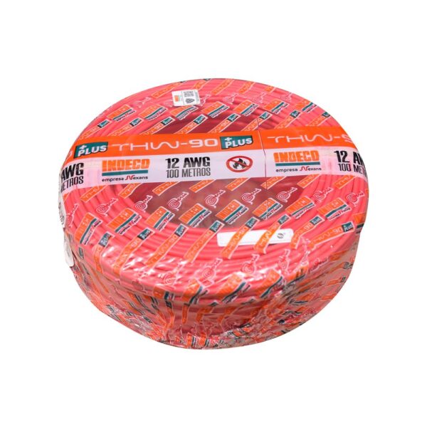 CABLE THW-90+ 12AWG, 750V AISLAMIENTO PVC ROJO, CLASE 2, x ROLLO INDECO